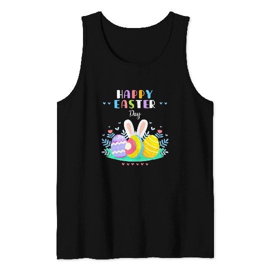 Happy Easter Day Pastel Spring Eggs Hunting Bunny Easter Tank Tops