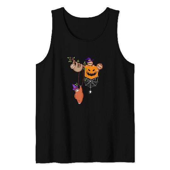 Sloth Pet In Pocket Funny Witch Hat Halloween Lazy Costume Tank Tops