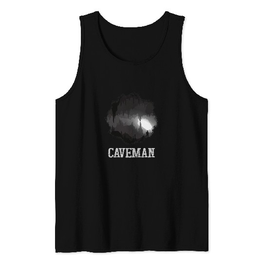 Caveman Explorer Exploring Cave Tank Tops