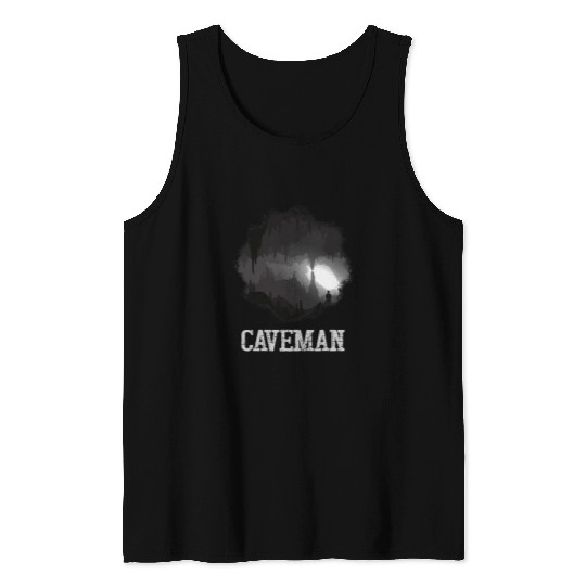 Caveman Explorer Exploring Cave Tank Tops