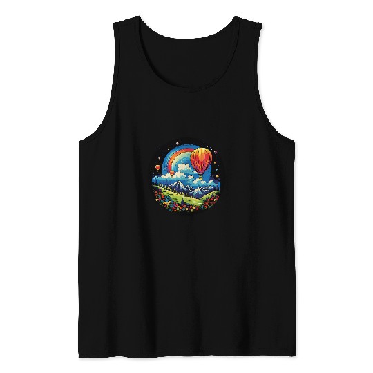 Hot Air Balloon Floating Gracefully In A Clear Blue Sky 2 Tank Tops