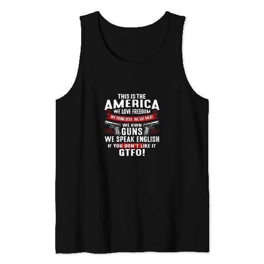 Beer Fun this is america we love freedom we drink beer we eat meat Tank Tops