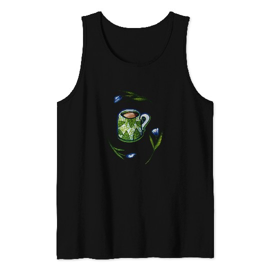 Coffee Fun Flower Garden Blue Coffee Tank Tops