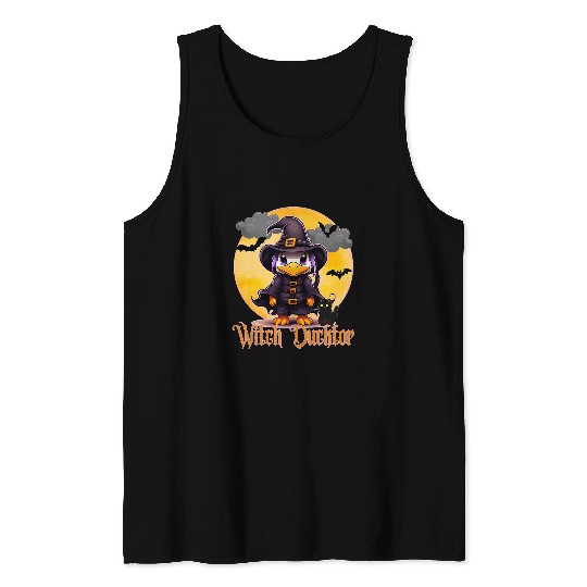 Duck Pet Witch Ducktor Doctor Halloween black cats Spooky Bats Graphic Tank Tops