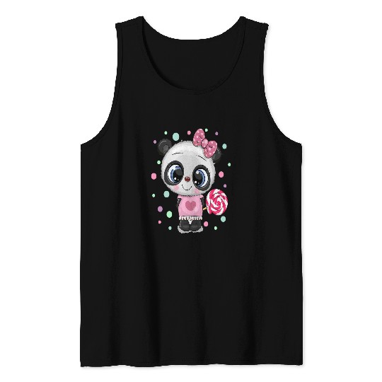 Panda Pet in a dress with lollipop children women Tank Tops