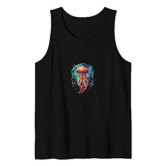 Box Jellyfish Pop Color Socket Underwater Deep Ocean Diving Tank Tops