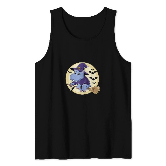 Hippo Pet A Hippopotamus Dressed As a Witch Halloween Hippo Animal Tank Tops