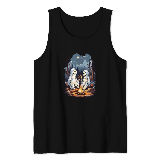 Funny Halloween Ghosts Barbecue by Campfire Tank Tops