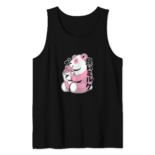Panda Pet Strawberry Milk Strawberry Milkshake and Kawaii Panda Tank Tops