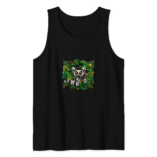 Lemur Pet Nature Drawing Wildlife Animal Art Madagascar Monkey Tank Tops
