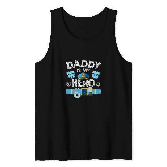 Daddy Is My Hero Kids Funny Police Car Hat Law Enforcement Tank Tops