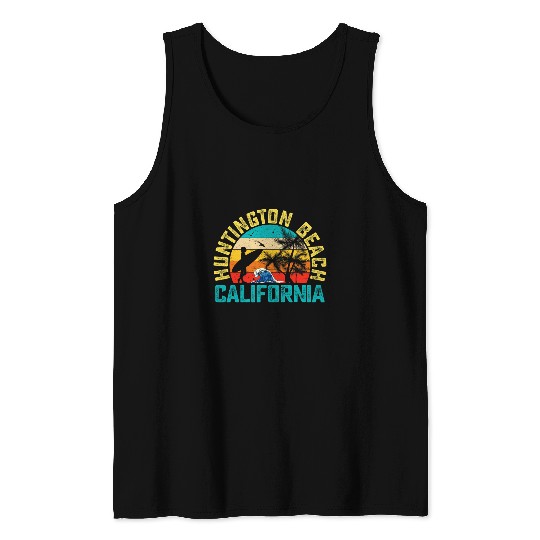 Huntington Beach californias Retro Surf Sunset Women Girl Tank Tops