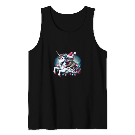 Christmas Lights Savannah Cat Riding Unicorn Tank Tops