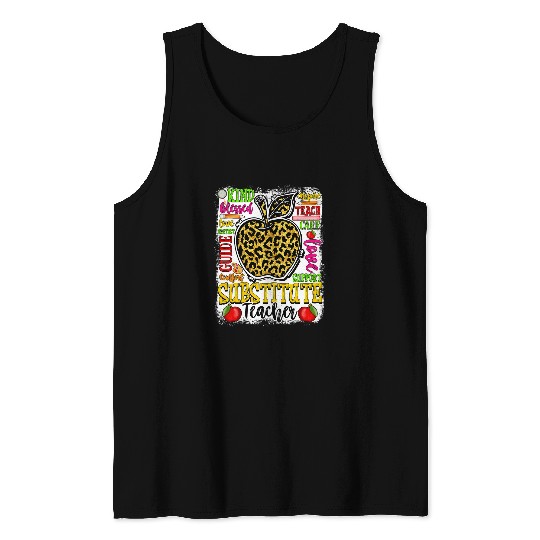 Substitute Teacher Leopard Funny Back To School Teaching Tank Tops