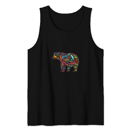 Bear Pet Colorful Red Green Blue Yellow Purple Bird Feather Bear Tank Tops