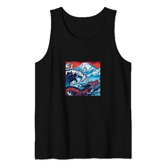 Dragon Pet Red Dragon Mount Fuji Design Tank Tops