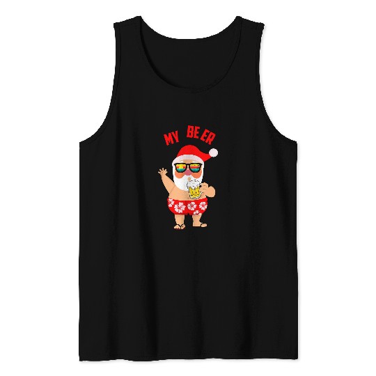Beer Fun Beer Me Christmas In July Funny Santa Summer Beach Vacation Tank Tops