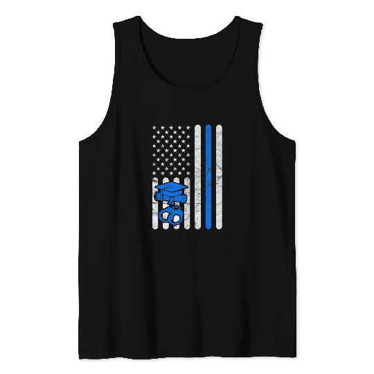 Police Job Academy Graduation Him Her Exam American Flag Tank Tops
