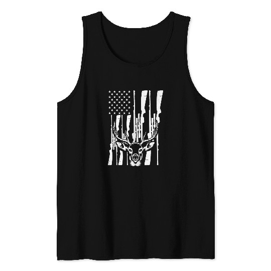 Distressed American Flag Deer Hunting 4th Of July Tank Tops