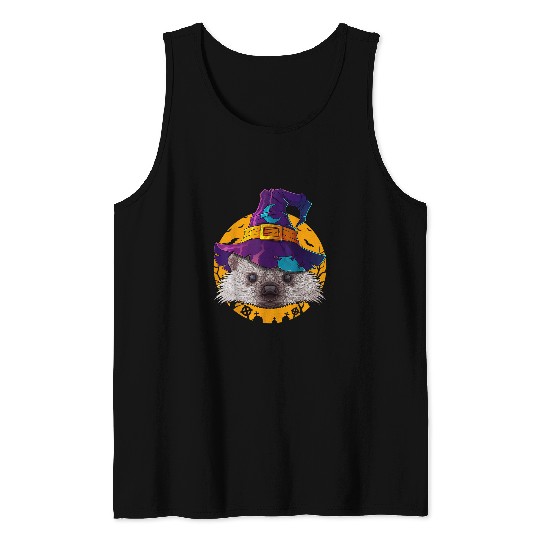Hedgehog Pet Witch Funny Halloween Costume Creepy Moon Tank Tops