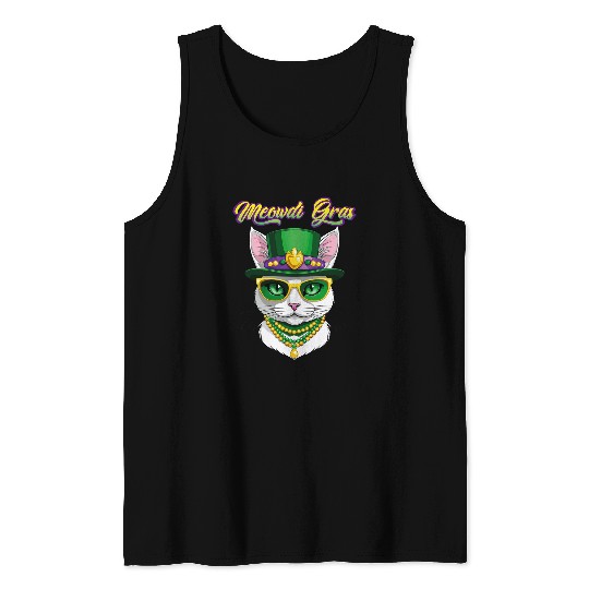 Happy Meawdi Gras cute white cat Mardi gras Kitten funny cat Tank Tops
