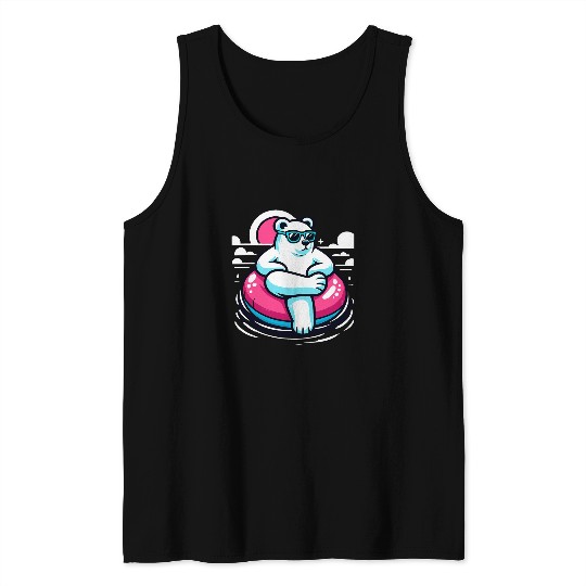 Bear Pet Pool Party White Bear Pink Float Men Women Kids Funny Bear 1 Tank Tops
