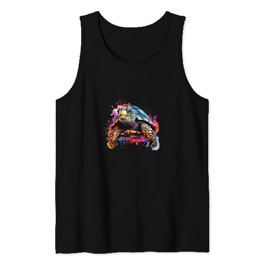 Box Turtle Lover Colorful Splash Art Tank Tops