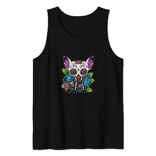 Chihuahua Sugar Skull Mexico Dog Calavera Dia De Los Muertos Tank Tops