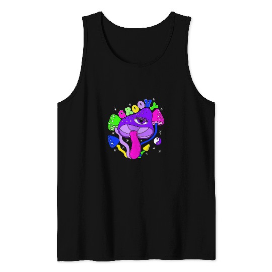 Groovy Mushroom 60s 70s Retro Hippie Fungi Lover Tank Tops