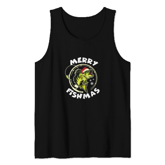 Funny Fishing Christmas Pajama Fishers Merry Fishmas Tank Tops