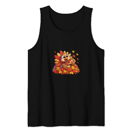Colorful Fall Leaves Turkey Please Eat Pizza Thanksgiving Tank Tops