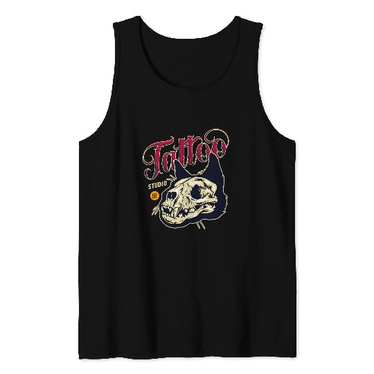 Cat Skull Tattoo Tank Tops