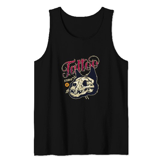 Cat Skull Tattoo Tank Tops