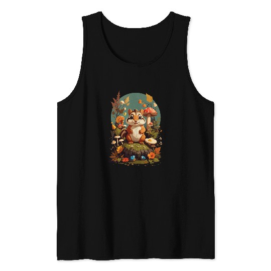 Chipmunk Cottagecore Aesthetic Fairycore Floral Mushroom Tank Tops