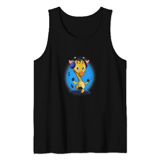 Giraffe Pet Music Lover I DJ Headphones I Cute Giraffe Tank Tops