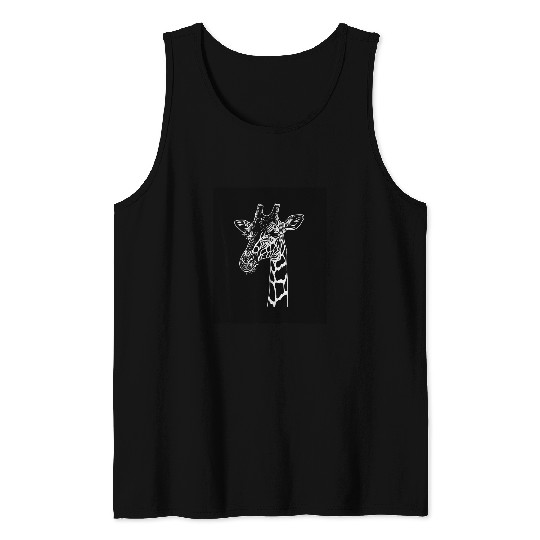 Giraffe Pet Minimalist Black White Giraffe Design Tank Tops