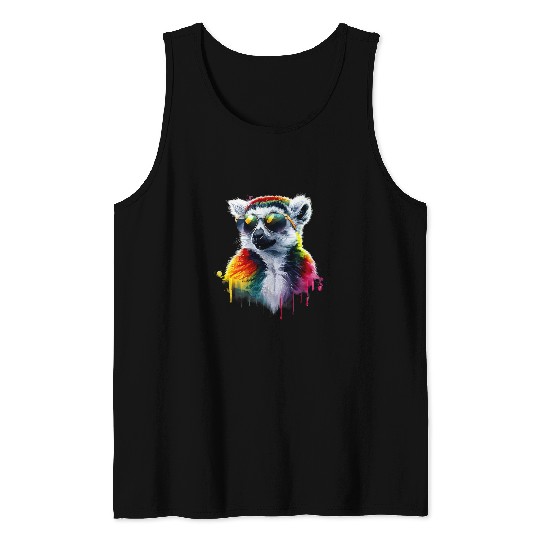 Lemur Pet Men Woman Colorful Watercolor Lemur Tank Tops