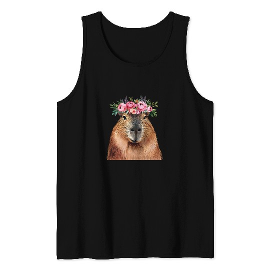 capybaras Pet Rose Flower Crown Capybaras Tee For Women Men Kids Tank Tops