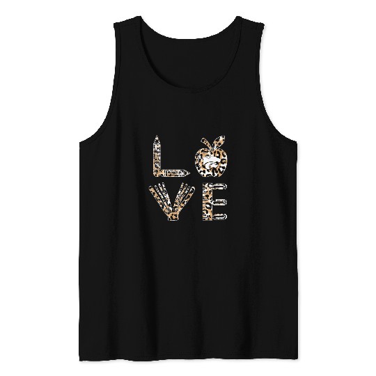 Kansas State Wildcats Stacked Love Leopard Teacher Things Tank Tops