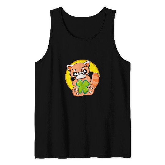 Panda Pet St Patricks Day Cute Red Panda Shamrock Irish Otaku Anime 1 Tank Tops