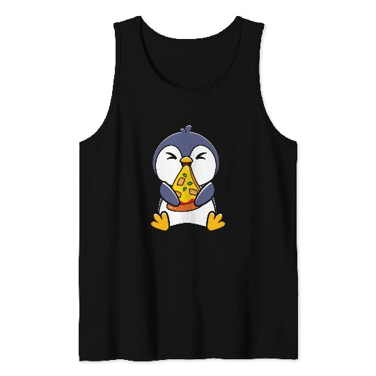 Penguin Pet Eating Pizza Slice Funny For Girls and Teens Tank Tops
