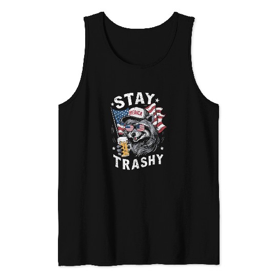 Raccoon Pet White Trash Party Attire Redneck Raccoon Stay Trashy USA Tank Tops