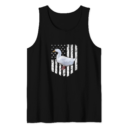 Duck Pet White American Flag Duck 4th Of July Farm Animal Tank Tops