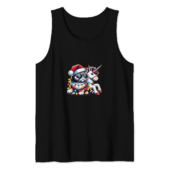 Christmas Lights Exotic Shorthair Cat Riding Unicorn Tank Tops