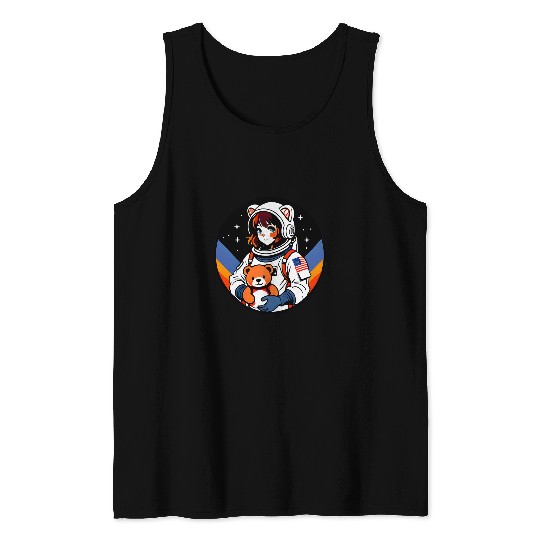 Bear Pet Contemporary Astronaut Girl and Space Teddy Bear Pop Art Tank Tops