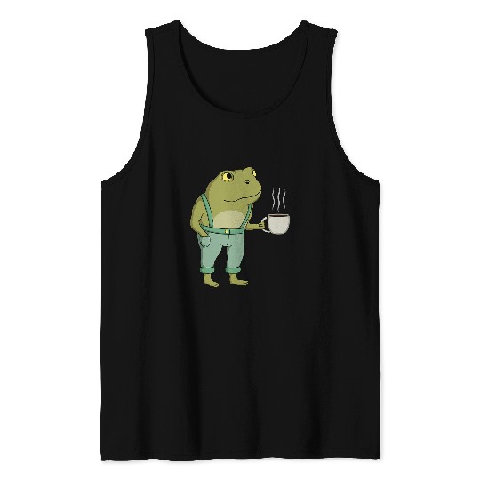 Coffee Fun Frog Cute Cottagecore Aesthetic Toad With Coffee Tank Tops