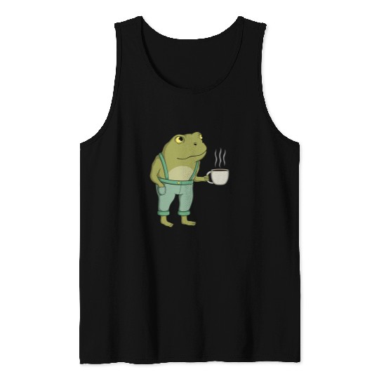 Coffee Fun Frog Cute Cottagecore Aesthetic Toad With Coffee Tank Tops