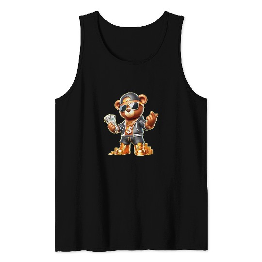 Bear Pet Golden Teddy Bear Money Stacks Golden Chain Gangsta Tank Tops