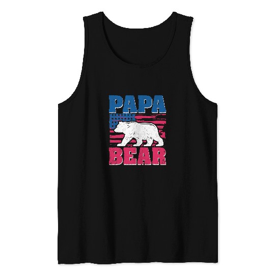 Bear Pet Papa Bear American Flag 4th of July Fathers Day Patriotic Tank Tops