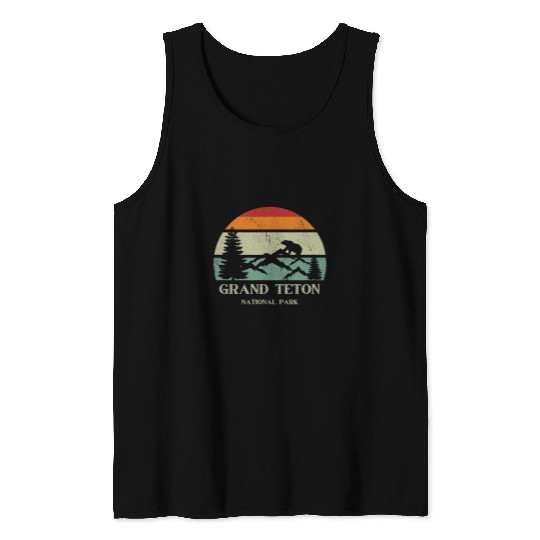 Bear Pet Grand Teton National Park Retro Mountain Bear Sun Souvenir Tank Tops